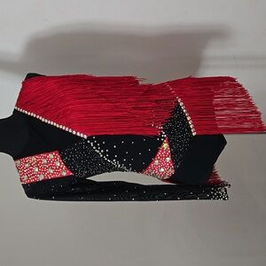 Glamour AL Black and Red Fringe Sequin  Jazz Tap Dance Costume